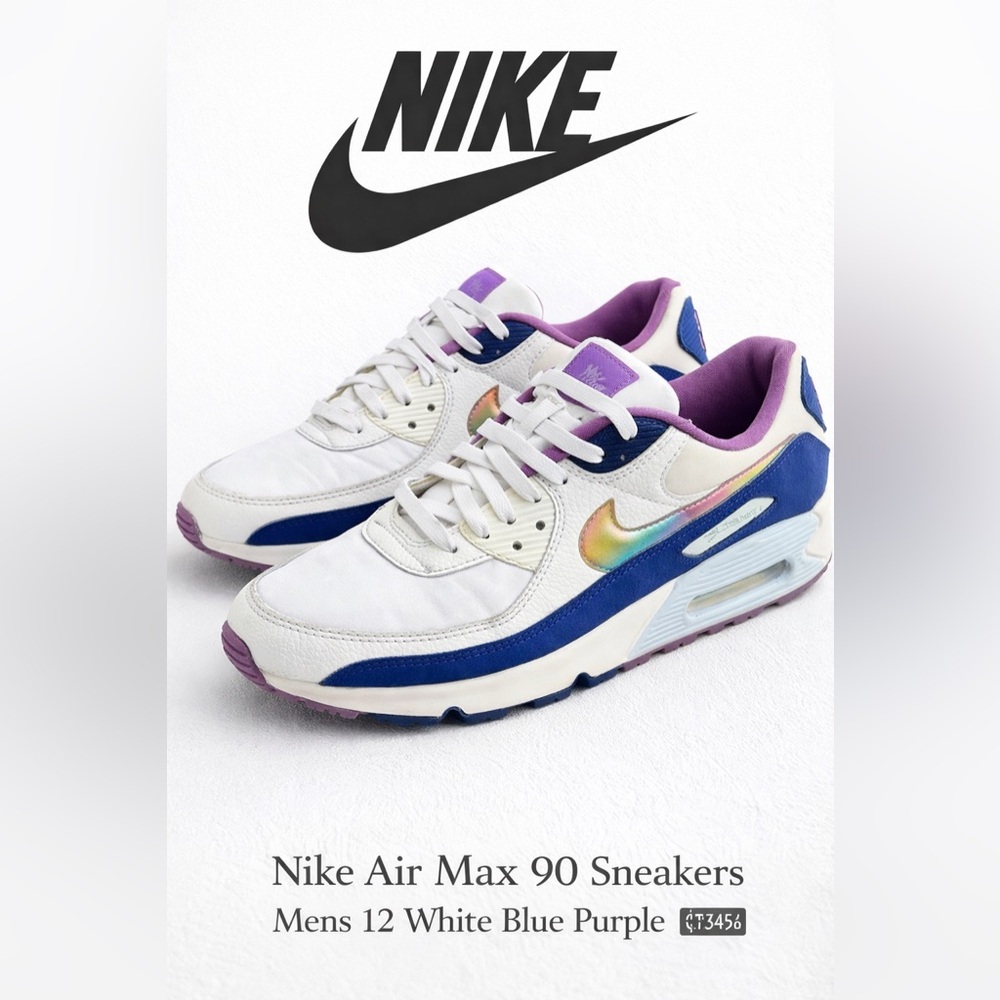 Nike Air Max 90 White Blue Purple with Iridescent Swoosh